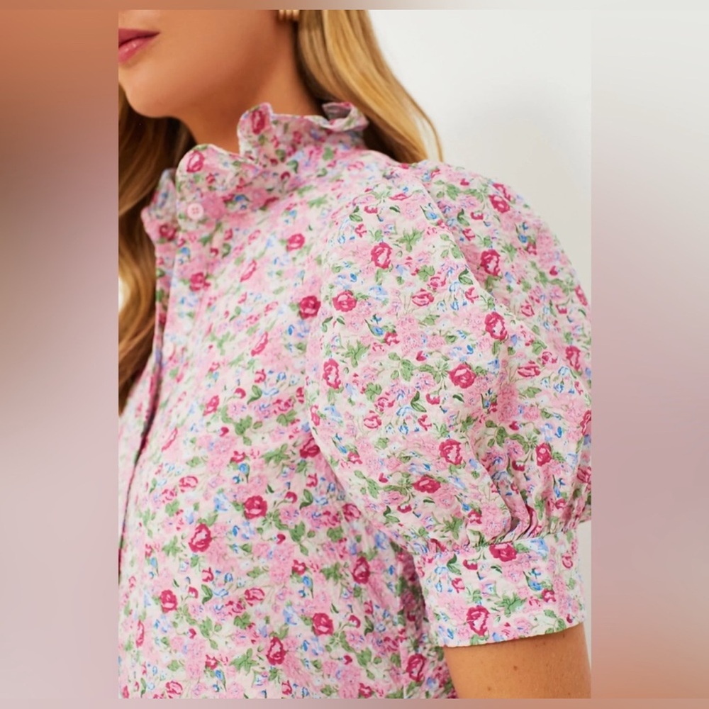Women's Pink Floral Button-Front Midi Dress - Picture 5 of 11
